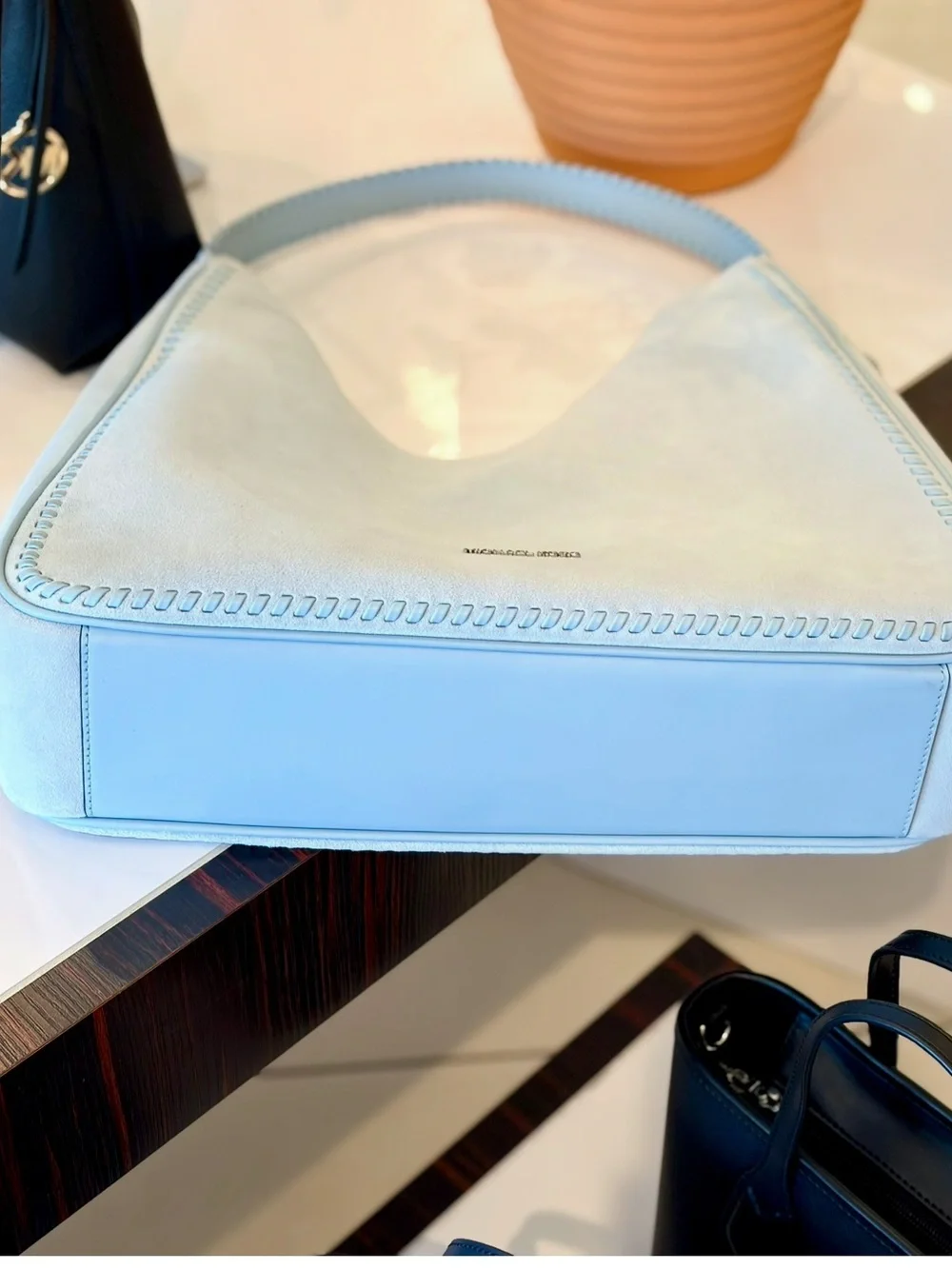 MICHAEL KORS Nayla Medium Suede Hobo Shoulder Bag Pale Blue  NWT